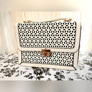 White Geometric Pattern Square Crossbody Purse